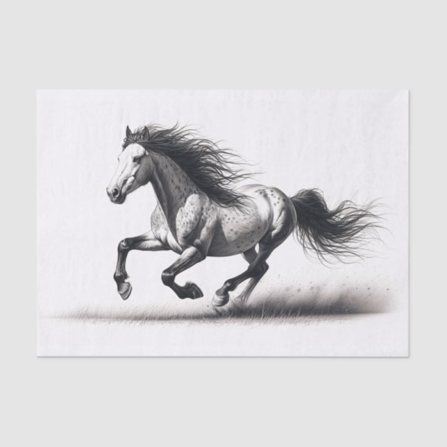 Wild Mustang Horse Black and White Decoupage Tissue Paper (Front)
