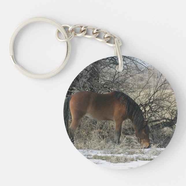 Wild Mustang Horse in the Snow 1 Key Ring (Front)