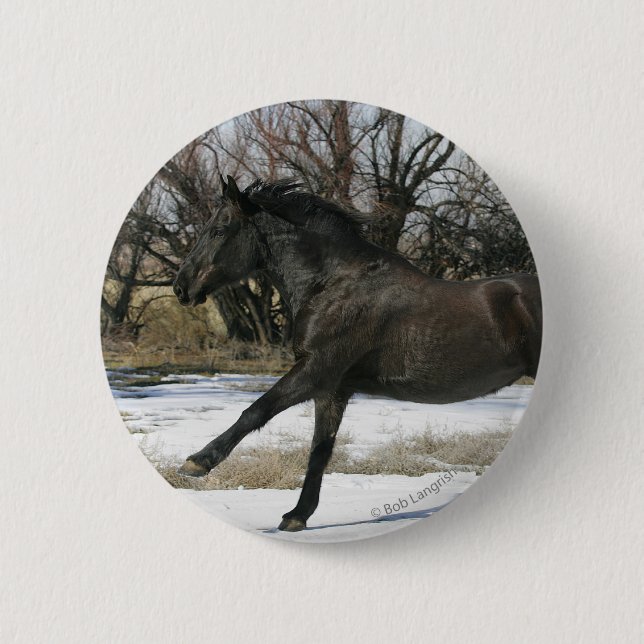 Wild Mustang Horse in the Snow 2 6 Cm Round Badge (Front)