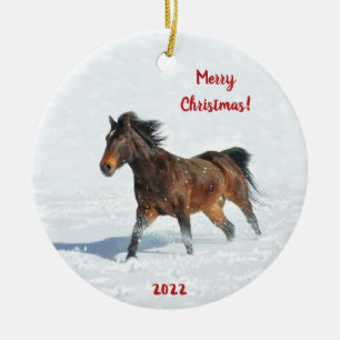 Wild Mustang  Horse Running in the Snow Ceramic Or Tree Decoration