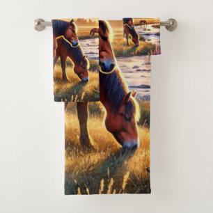 Wild Mustang Horses at Sunset  Bath Towel Set