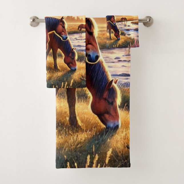 Wild Mustang Horses at Sunset  Bath Towel Set (Insitu)