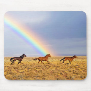 Wild Mustang Horses Running and Rainbow Mouse Pad