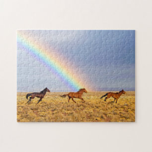 Wild Mustang Horses Running With Rainbow Jigsaw Puzzle