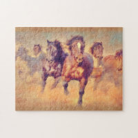 Wild Mustang Horses Stampede Watercolor Art