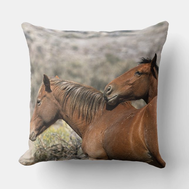 Wild Mustang Horses Touching Cushion (Front)