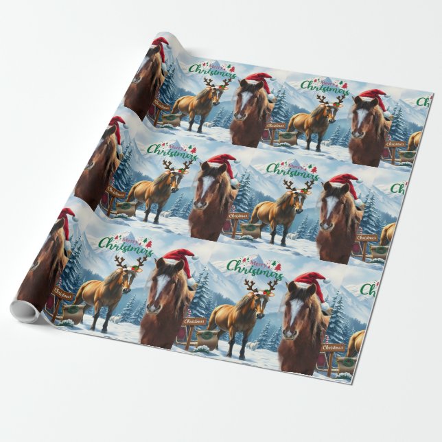 Wild Mustang Santa Christmas wrapping paper (Unrolled)
