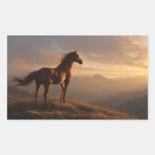 Wild Mustang Watching the Sunset Rectangular Sticker