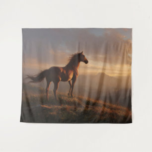 Wild Mustang Watching the Sunset Tapestry