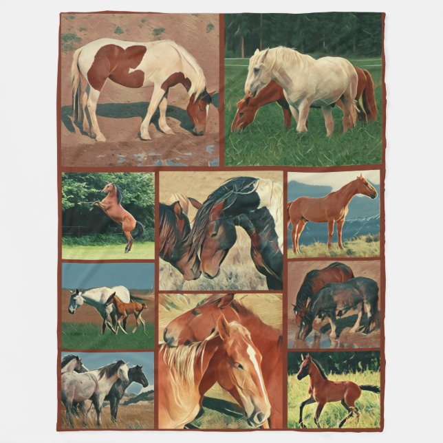 Wild Mustangs Collage Fleece Blanket (Front)