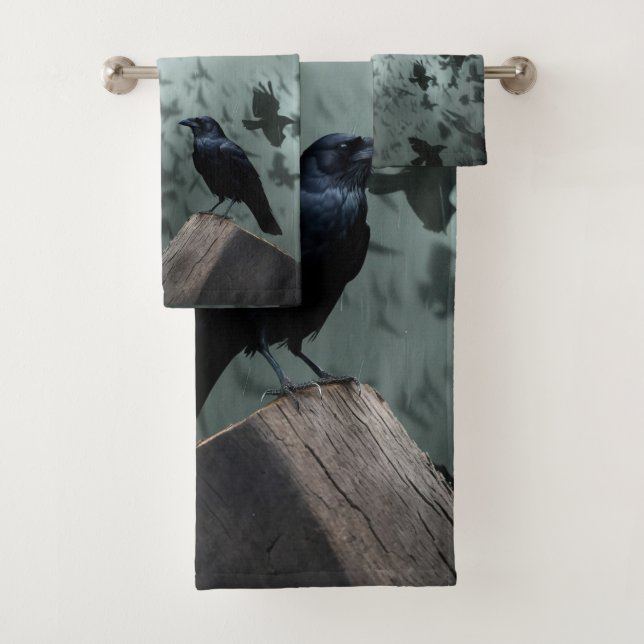 Wild Nature Bird Crows and Ravens Bath Towel Set (Insitu)
