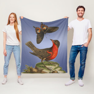 Wild Nature Butterfly and Bird  Fleece Blanket
