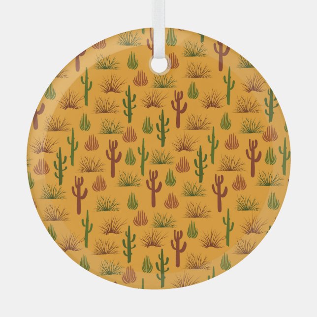 Wild Nature Cactus Bushes Pattern Glass Tree Decoration (Front)