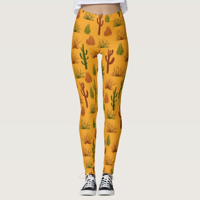 Wild Nature Cactus Bushes Pattern Leggings (Front)