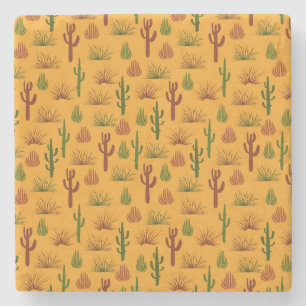Wild Nature Cactus Bushes Pattern Stone Coaster