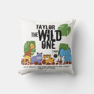 Wild On Safari Jungle baby Birth Stats Cushion