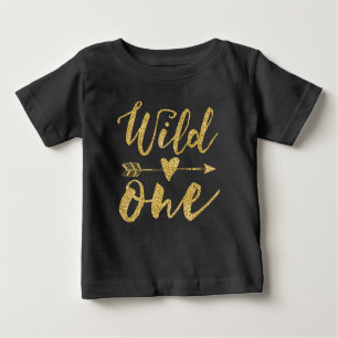 Wild One 1st Birthday Black & Golden Baby T-Shirt