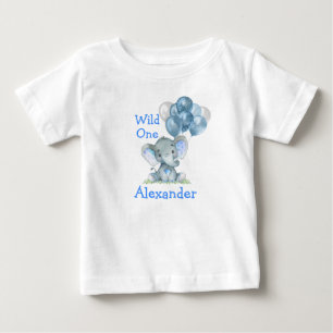Wild One 1st Birthday Blue Baby Elephant Balloons T-Shirt