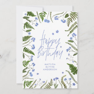 Wild one 1st birthday blue floral fern botanical i invitation