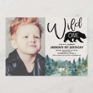 Wild one 1st birthday boy rustic outdoors photo invitation