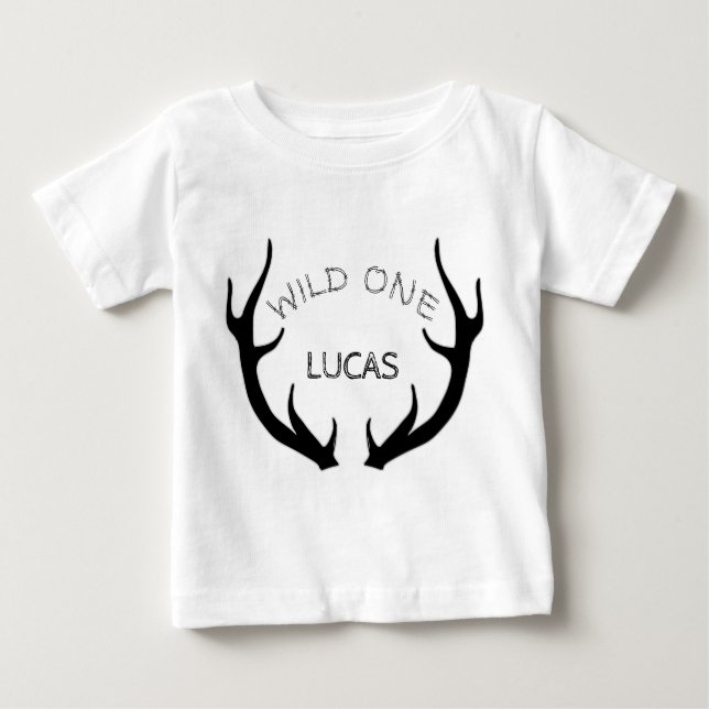Wild One 1st Birthday Deer Antlers Baby T-Shirt (Front)