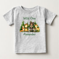Wild One 1st Birthday Forest Animals Trees Grey