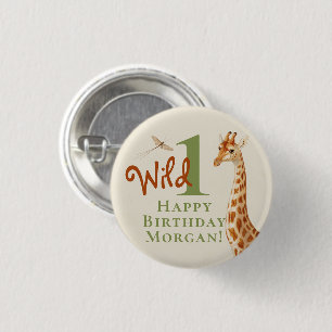 Wild One 1st Birthday Giraffe Safari 3 Cm Round Badge