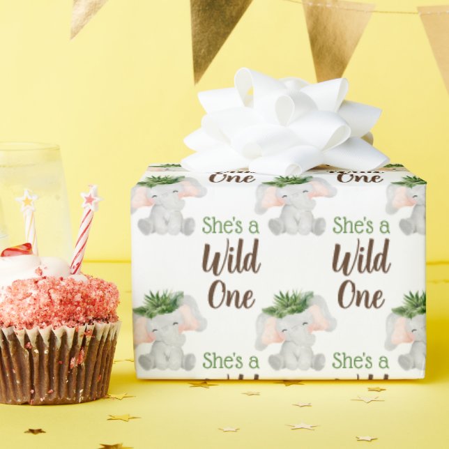 Wild One 1st Birthday Girl Jungle Safari Wrapping Paper (Birthday Party)