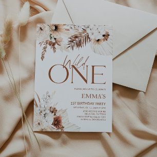 Wild One 1st Birthday Invitation Boho Pampas