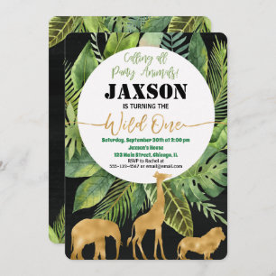 Wild one 1st birthday invitation boy safari invite