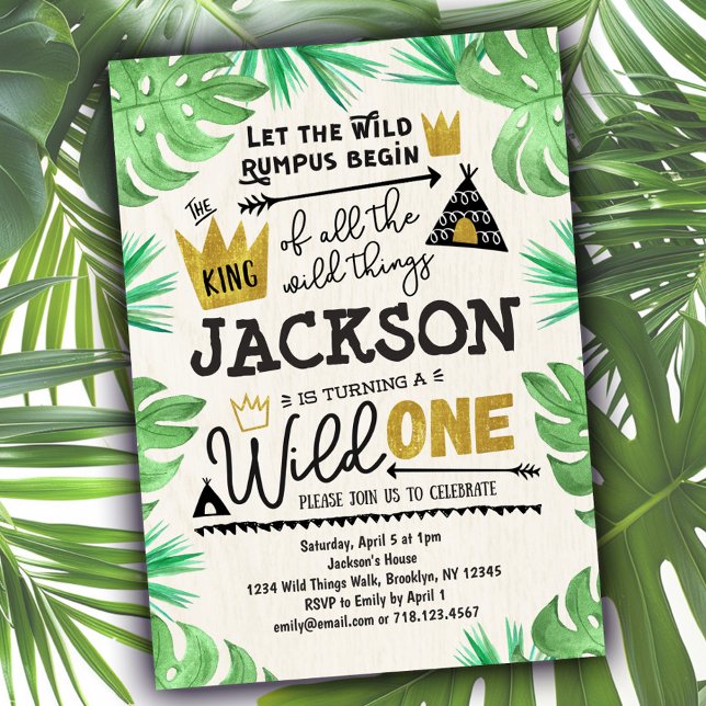 Wild ONE 1st Birthday Invitation Boy Wild Things (Creator Uploaded)