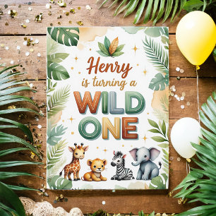 Wild One 1st Birthday Invitation Card - Henry