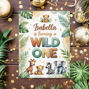 Wild One 1st Birthday Invitation Card - Isabella