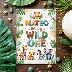 Wild One 1st Birthday Invitation Card - Mateo