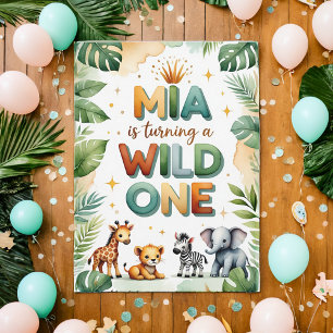 Wild One 1st Birthday Invitation Card - Mia