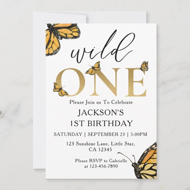 Wild One 1st Birthday Invitation For a Gold Safari (Front)