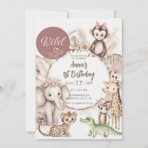 Wild One 1st Birthday Invitation Safari Animal G