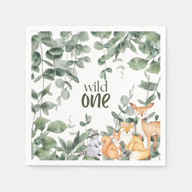 Wild One 1st Birthday Invitation Woodland Safari  Napkin (Front)
