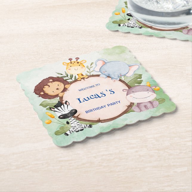 wild one 1st birthday jungle safari Birthday party Paper Coaster (Angled)