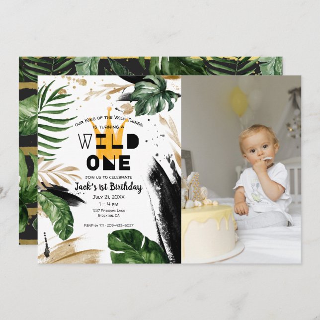 Wild One 1st Birthday | King of Things Crown Invitation (Front/Back)