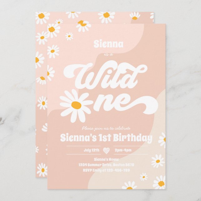 Wild One 1st Birthday Party Boho Floral Daisy Invitation (Front/Back)