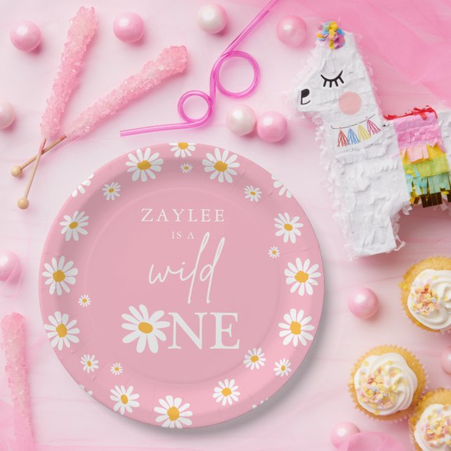 Wild One 1st Birthday Party Boho Retro Daisy Paper Plate (Party)