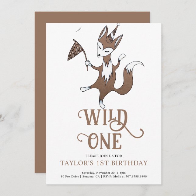 Wild One 1st Birthday Party Invitation (Front/Back)