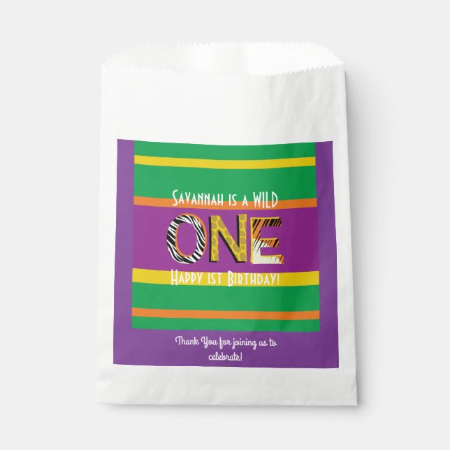 Wild One 1st Birthday Party Safari Favour Bags (Front)