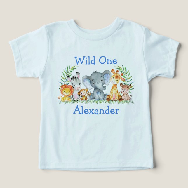 Wild One 1st Birthday Safari Animals Blue (Design Front)