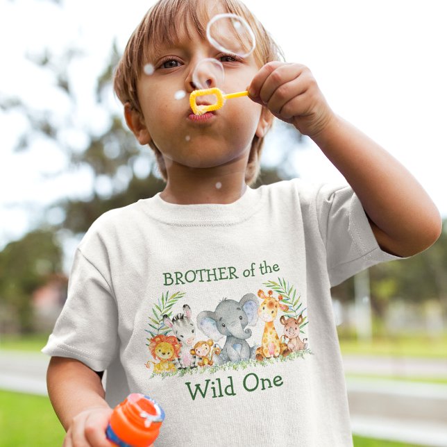 Wild One 1st Birthday Safari Animals Brother T-Shirt (Customize to change text color. Many sizes to choose from.)