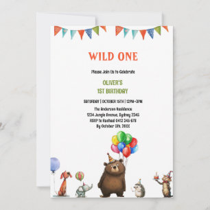 Wild One 1st Birthday Safari Animals Cute Kids  Invitation