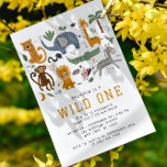 Wild One 1st Birthday Safari Animals Cute Kids Invitation<br><div class="desc">Wild One 1st Birthday Safari Animals Cute Kids QR Code RSVP Invitations Invites features whimsical giraffe, elephant, lion, zebra, leopard, monkey, snake, crocodile, cute and colourful wild animals with the text "Wild One" in modern mustard typography script. Perfect for baby boys or baby girls kids first birthday party celebrations. Add...</div>