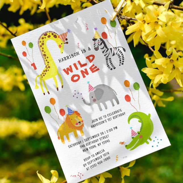 Wild One 1st Birthday Safari Animals Cute Photo Invitation (Creator Uploaded)
