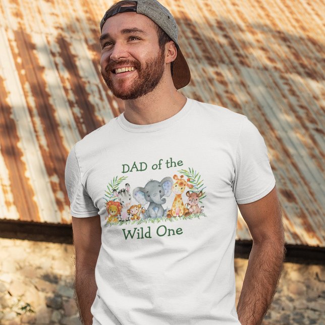 Wild One 1st Birthday Safari Animals Dad T-Shirt (Customize to change text color. Many sizes & styles to choose from.)